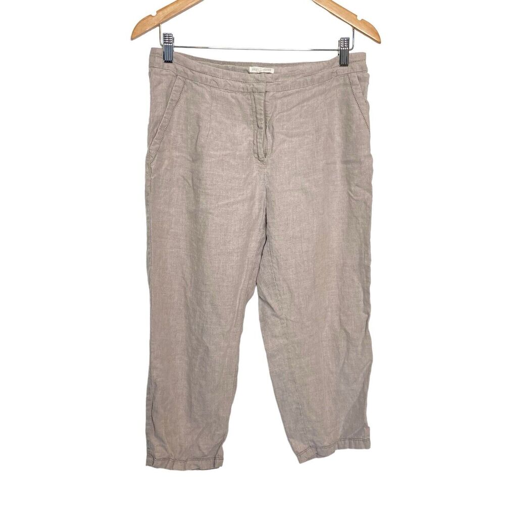 EILEEN FISHER Tan Beige Organic Linen Straight Leg Casual Capris Pants Size S